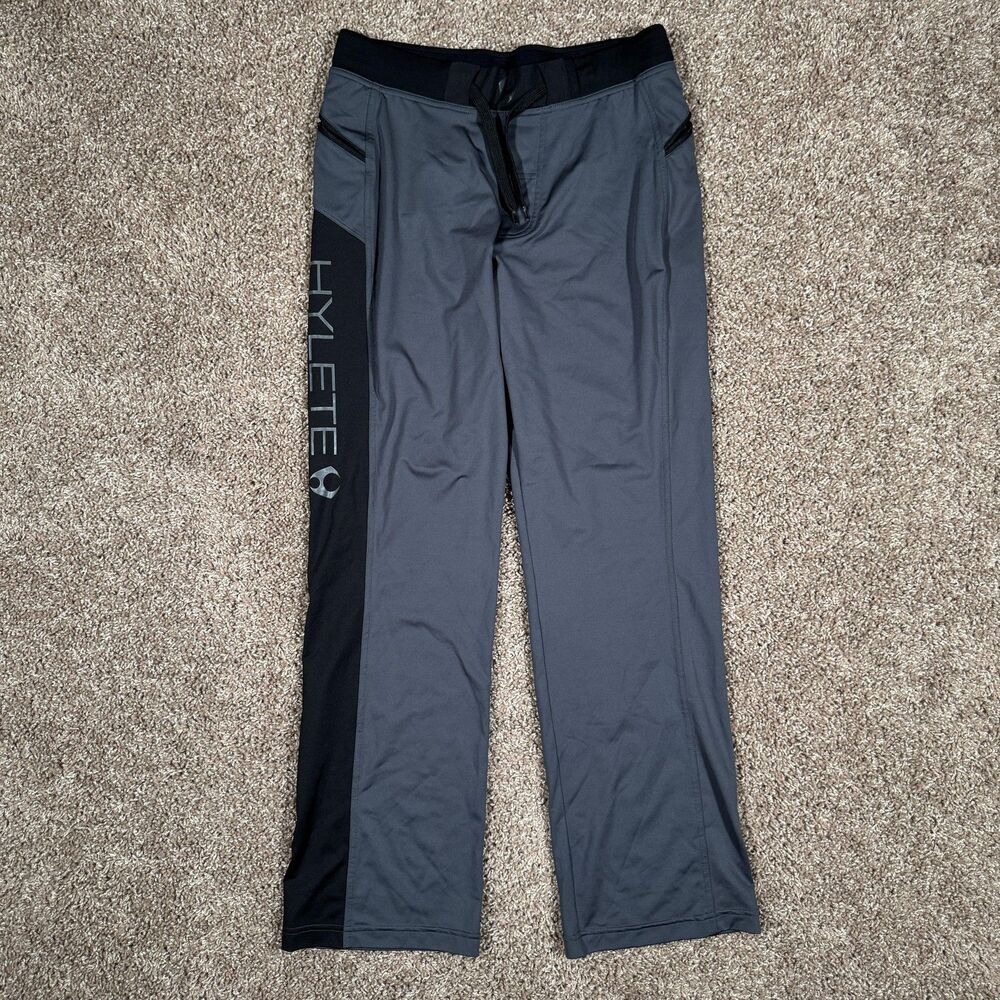 HYLETE Track Pants Mens Small Gray Side Stripe Zip Pocket Stretch Athletic